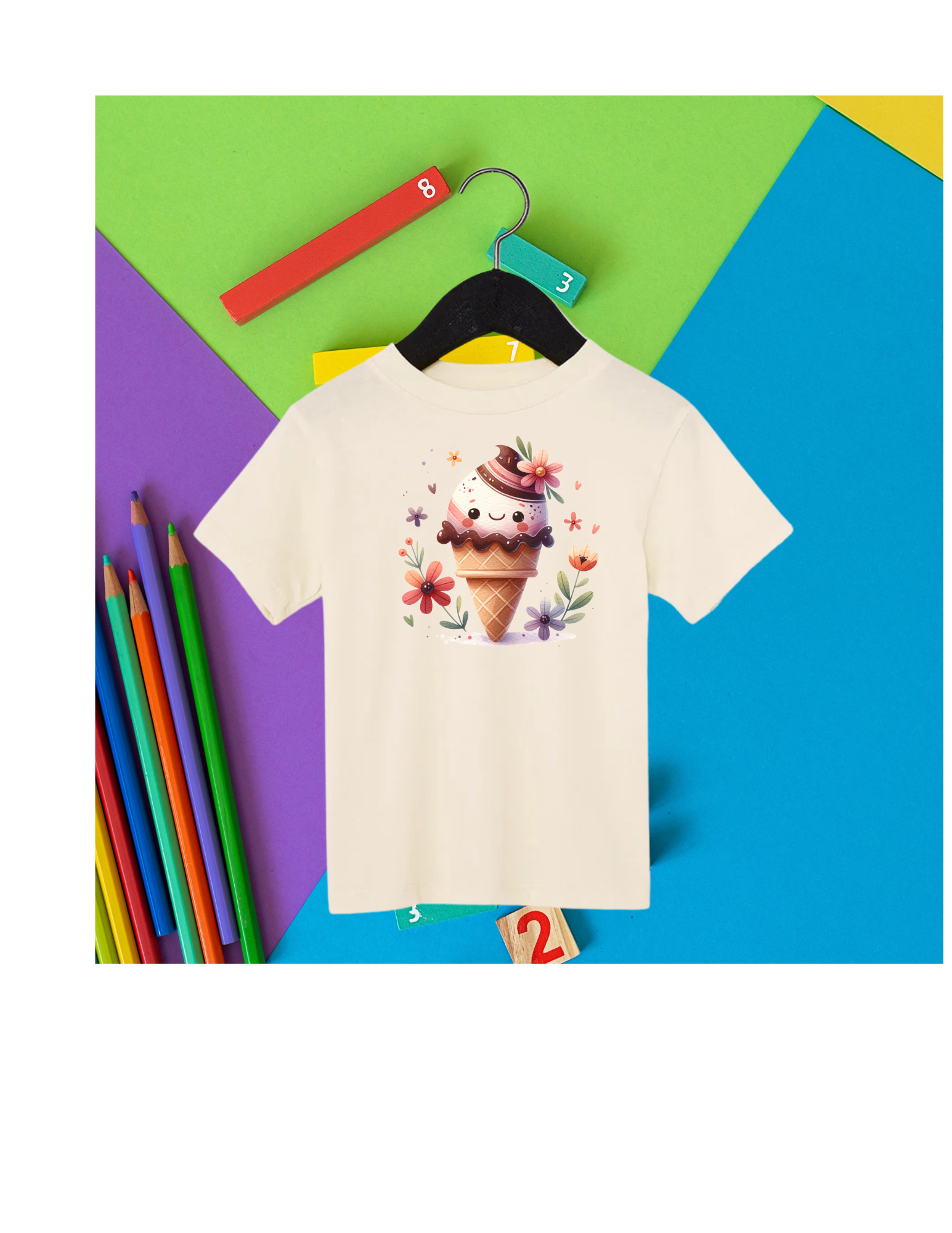 TODDLER FLOWERED ICE CREAM T-SHIRT